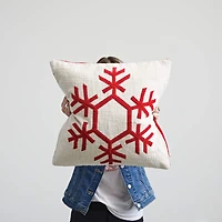 Hello Honey® Cream & Red Embroidered Snowflake Pillow