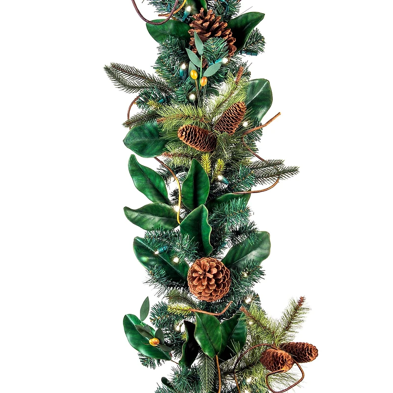 Village Lighting 9ft. Pre-Lit LED Magnolia Leaf Garland