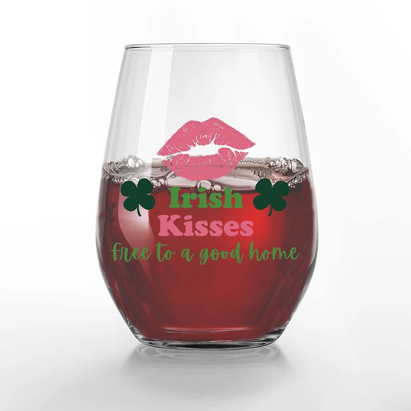 15oz. Irish Kisses Printed Stemless Wine Glass