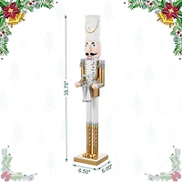 Glitzhome® 35.75"H Wooden Christmas Gold Dressed Soldier Nutcracker