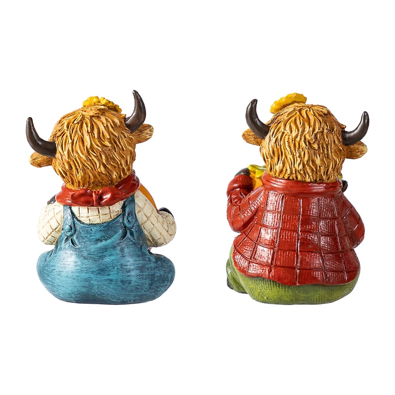 Glitzhome® 4.25" Fall Resin Highland Cow Table Decor Set
