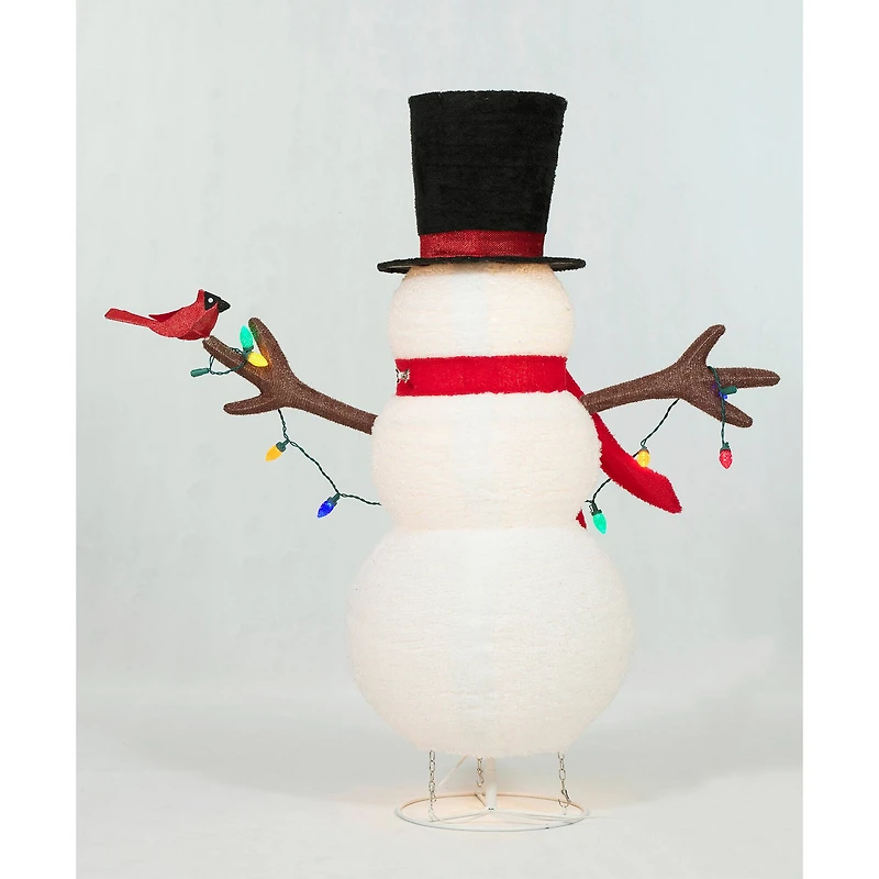 4ft. Pop-Up Fluffy Snowman Sculpture with String Lights