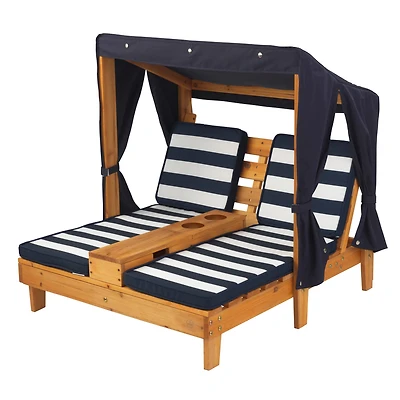 KidKraft Honey & Navy Double Chaise Lounge with Cup Holders