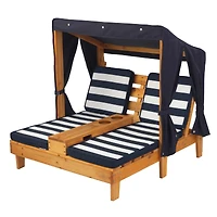 KidKraft Honey & Navy Double Chaise Lounge with Cup Holders