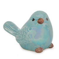 Blue Iridescent Ceramic Bird Figurines Set