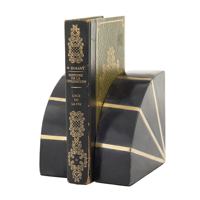 CosmoLiving by Cosmopolitan Black Marble Glam Bookends, 5" x 5" x 2"