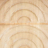13" x 37" Light Brown Wood Geometric Carved Panel Arch Wall Décor with White Linear Markings Set 