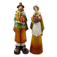 Male & Female Pilgrim Wooden Thanksgiving Figurine Set
