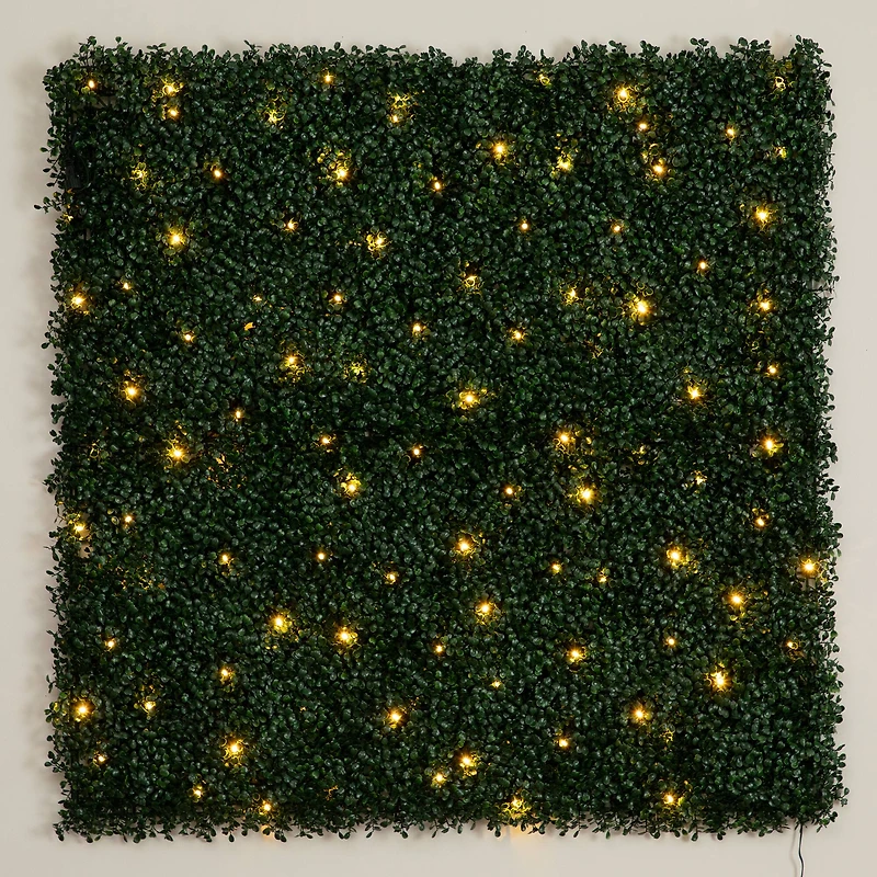 40" Pre-Lit Warm White LED Boxwood Artificial Living Wall Panel