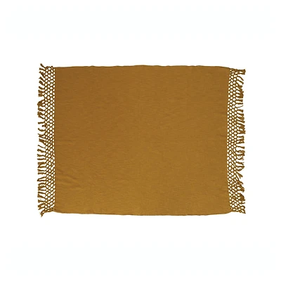 Hello Honey® Mustard Yellow Woven Cotton Throw with Crochet Fringe
