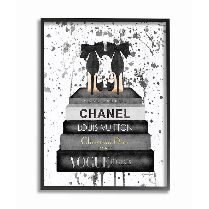 Stupell Industries Fashion Book Stack & Heels Wall Art in Black Frame