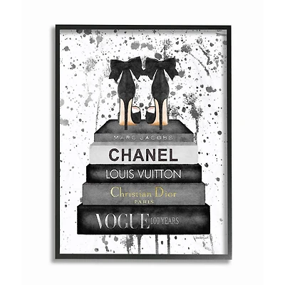 Stupell Industries Fashion Book Stack & Heels Wall Art in Black Frame