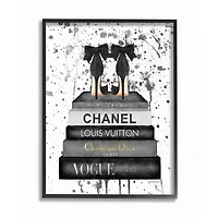 Stupell Industries Fashion Book Stack & Heels Wall Art in Black Frame