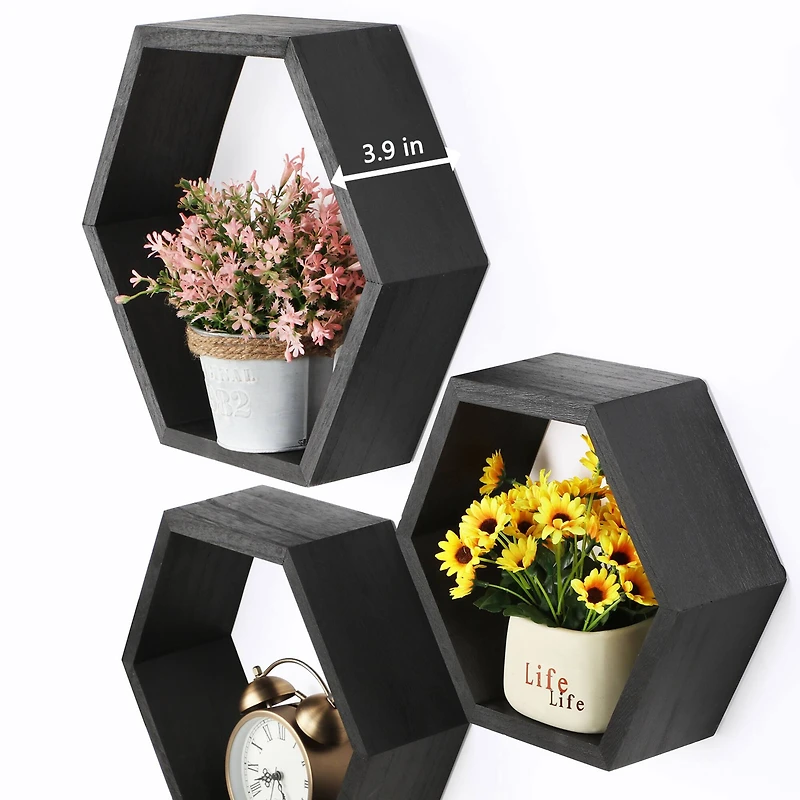 NEX™ Black Wall-Mounted Hexagon Floating Shelves Set