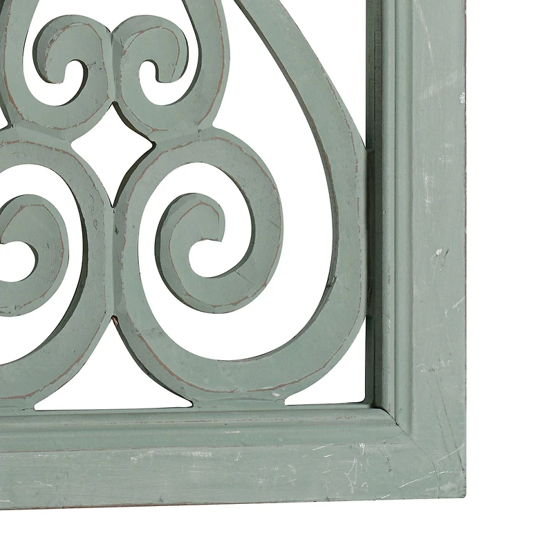 American Art Décor™ 36" Distressed Hand-Carved Seafoam Green Wood Wall Medallion Panel