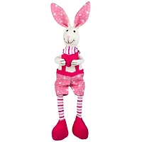 16.5" Pink & Cream Sitting Boy Easter Rabbit Figure with Dangling Legs