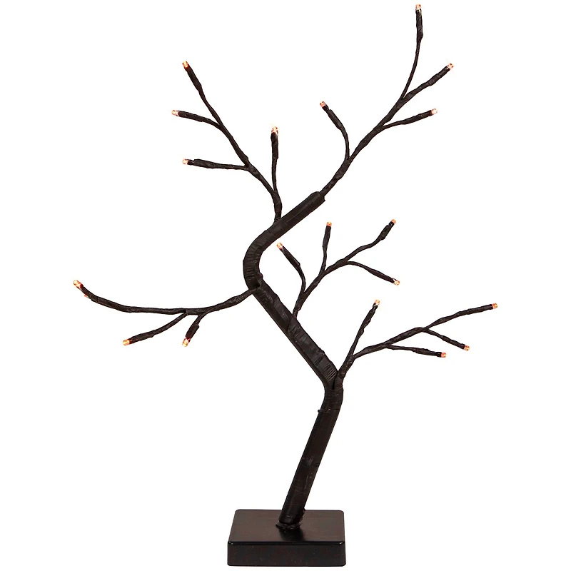15" LED Lighted Black Weeping Halloween Twig Tree, Orange Lights