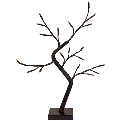 15" LED Lighted Black Weeping Halloween Twig Tree, Orange Lights