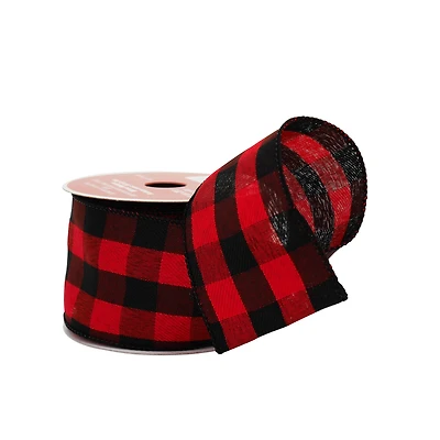 2.5" x 20ft. Red & Black Buffalo Check Wired Ribbon by Celebrate It®