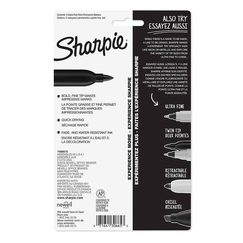 6 Packs: 5 ct. (30 total) Sharpie® Fine Point Black Permanent Markers