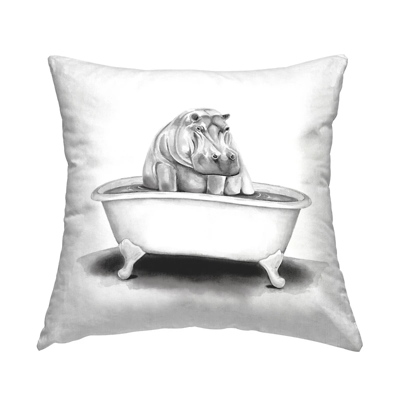 Stupell Industries Hippo in Bathtub Humorous Animal Wildlife Design Throw Pillow, 18" x 18"