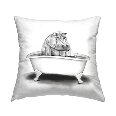 Stupell Industries Hippo in Bathtub Humorous Animal Wildlife Design Throw Pillow, 18" x 18"
