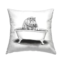 Stupell Industries Hippo in Bathtub Humorous Animal Wildlife Design Throw Pillow, 18" x 18"
