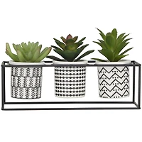 Novogratz 10" Green Faux Foliage Succulent with Tribal Pots in Black Metal Stand