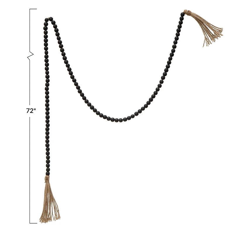 Hello Honey® 6ft. Black Wood Bead Garland with Jute Tassels