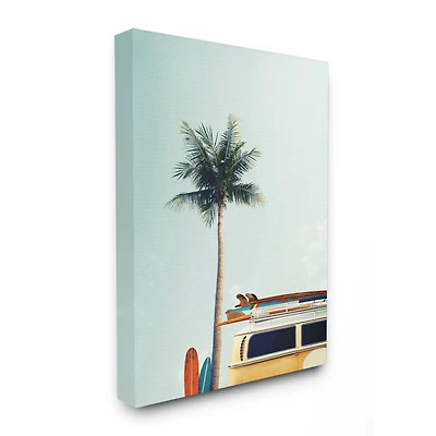 Stupell Industries Surf Bus Yellow With Palm Tree Photography Canvas Wall Art