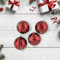 4ct. 3" Burgundy Red and Gold Glitter Striped Glass Christmas Ball Ornaments