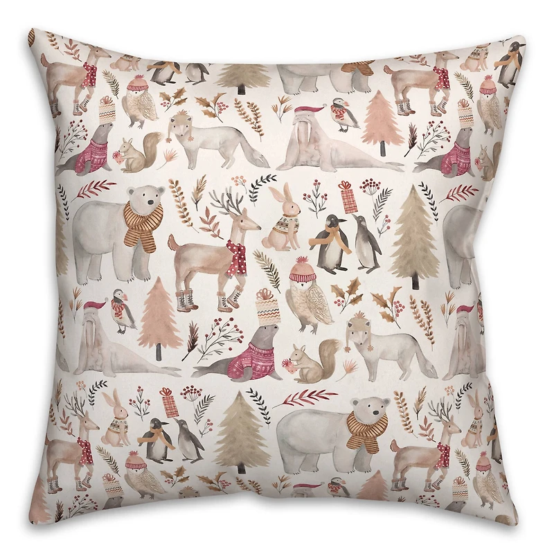 Winter Wonderland Animals Pattern 18" x 18" Spun Poly Pillow