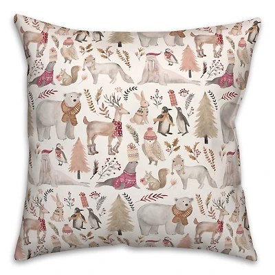Winter Wonderland Animals Pattern 18" x 18" Spun Poly Pillow