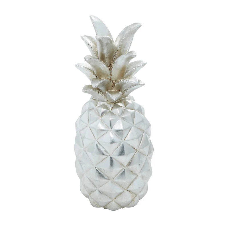 Silver Polystone Traditional Decorative Pineapple, 14" x 6" x 6"