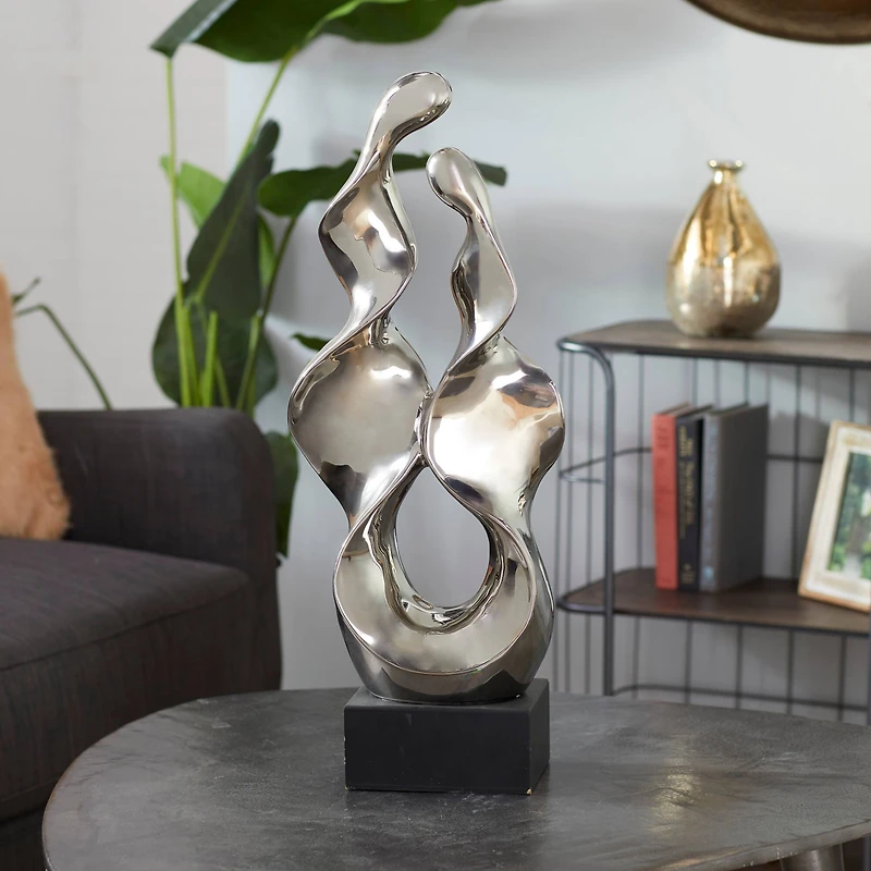 27" Silver Ceramic Modern Abstract Sculpture