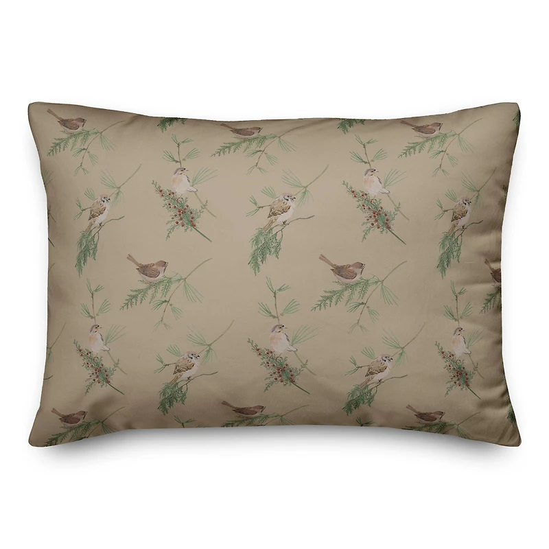 Pine & Birds on Brown Rectangle Throw Pillow