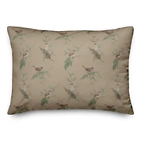 Pine & Birds on Brown Rectangle Throw Pillow