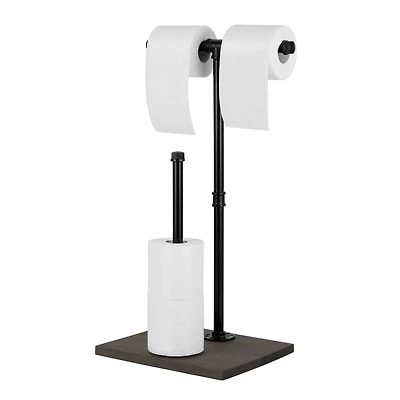 NEX™ Freestanding Iron Pipe Toilet Paper Holder with Solid Wood Base