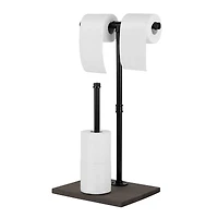 NEX™ Freestanding Iron Pipe Toilet Paper Holder with Solid Wood Base