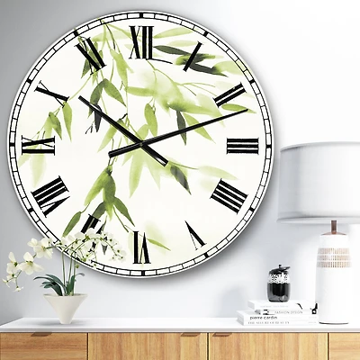 Designart 'Simplist Bamboo Leaves I Lake House Wall Clock