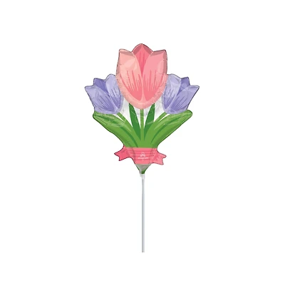14" Spring Cheer Tulips Foil Stick Balloon