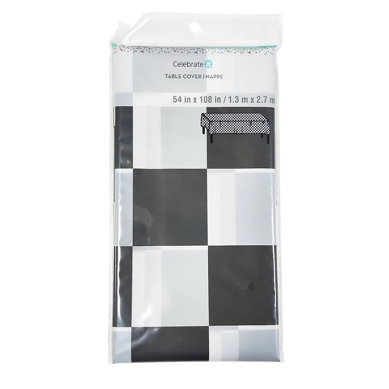 54" x 108" Black & White Checker Plastic Table Cover by Celebrate It™