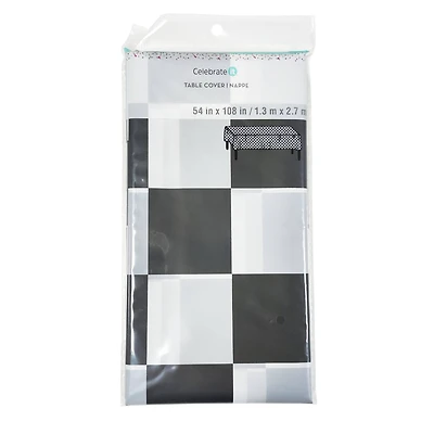 54" x 108" Black & White Checker Plastic Table Cover by Celebrate It™