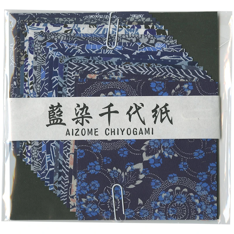 Aitoh 4" Aizome Chiyogami Origami Paper, 20 Sheets