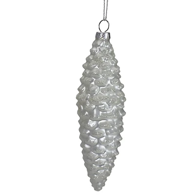 Frosted White Pine Cone Glass Ornament