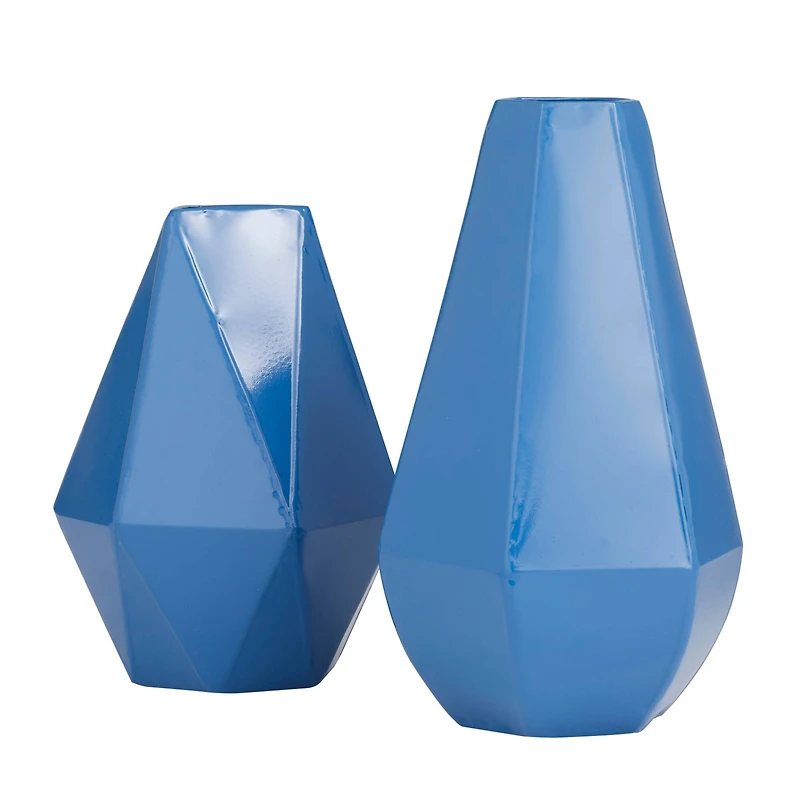 CosmoLiving by Cosmopolitan Blue Iron Contemporary Vase, 12" x 10"