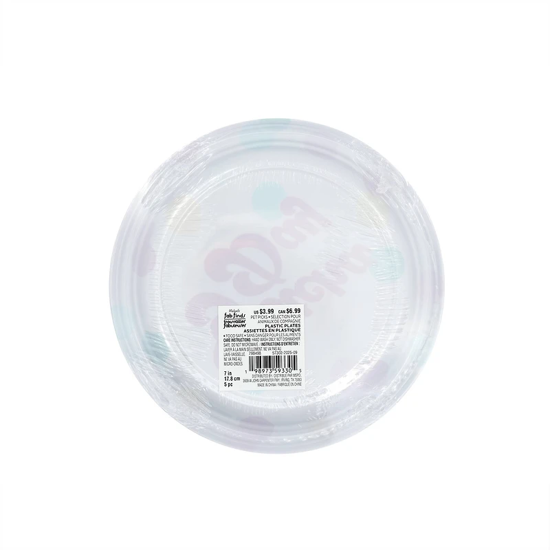 Assorted Pet Picks 7" Pet Party Plastic Plates, 5pc. by Fab Finds