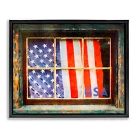 Stupell Industries Patriotic American Flag Rustic Window Festive Home Floater Framed Art
