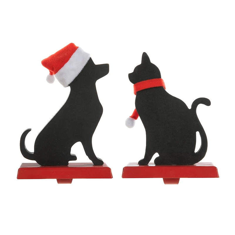 Glitzhome® Cat & Dog Metal Christmas Stocking Holder Set