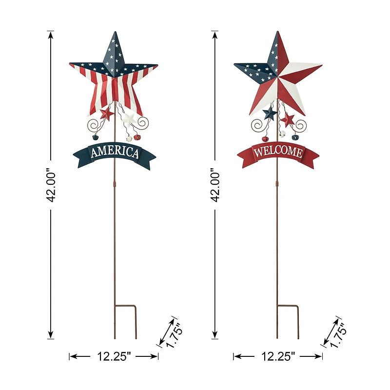 Glitzhome® 42" Patriotic America Star Yard Stake Set